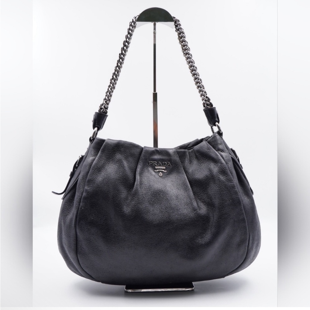 PRADA Black Cervo Leather Chain Bag - Picture 2 of 13